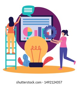 Avatar women design, Teamwork support collaborative cooperation work unity and idea theme Vector illustration