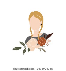 Avatar of women with flowers. The woman's avatar takes center stage with its elegant and romantic design, creating enchanting representation for creative and romantic projects. Vector illustration.