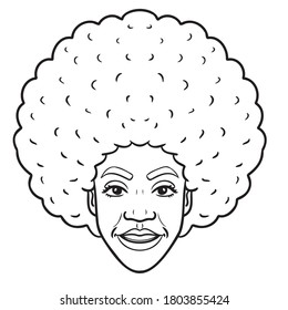 avatar women head of an african woman with afro hair. monochrome, isolated on white background. comic, outline.