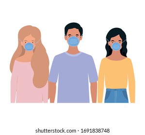 Avatar women and man with masks design of Medical care hygiene health emergency aid exam clinic and patient theme Vector illustration