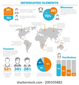 Avatar worldwide mobile computer network business private users distribution infographic distribution statistics charts layout design vector illustration