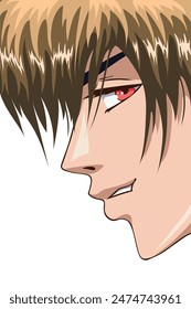 Avatar of a young attractive male in manga, anime style. Portrait from the side