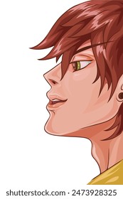 Avatar, joven atractivo hombre en anime, estilo manga, cara en perfil