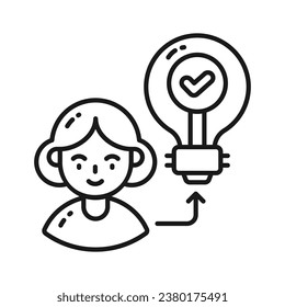 An avatar of young lady with light bulb depicting creative employee concept vector design