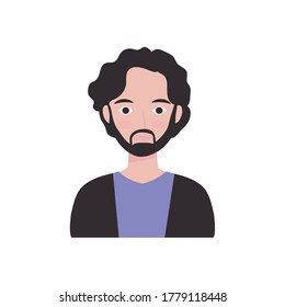 avatar young man with beard icon over white background, flat style, vector illustration
