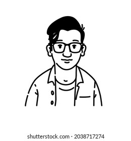 Avatar Of A Young Man With Glasses. Nerd Or Geek, Brand Character For The Logo. Vector. Fashionable Modern Style. The Image Is Isolated On A White Background.