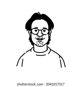 Avatar de un joven con gafas. Nerd o geek, personaje de marca para el logo. Vector. Un estilo moderno y de moda. La imagen está aislada en un fondo blanco.