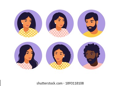 Avatar young men and women in flat style. Flat style vector icons set.