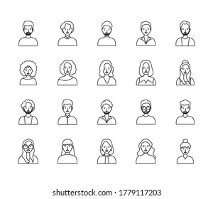 avatar young people icon set over white background, line style, vector illustration