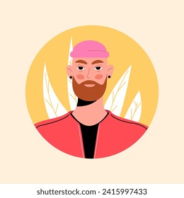 Avatar of young person in the cartoon style. This avatar and its charming design elements create a vibrant and relatable connection against the striking orange background. Vector illustration.