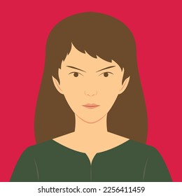 Avatar of young woman with angry face. Flat vector illustration