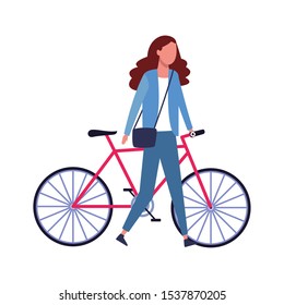 avatar young woman and bicycle icon over white background, colorful design. vector illustration