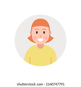 Avatar young woman. Female character icon in circle. Vector illustrator.