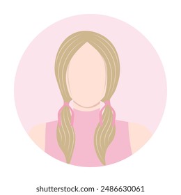 Avatar of a young woman with ponytails for social media. Vector illustration in flat style
