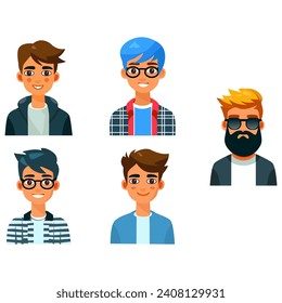 avatars with 5 different characters, all editable, face, vector, people, faces, unique, rare