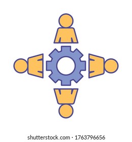 avatars around gear line and fill style icon design, Innovation idea and creativity theme Vector illustration