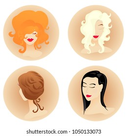 Avatars of beauties in cartoon flat style
