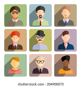 Avatars, business man flat icons set isolated on white background for web and mobile application. Vector illustration.