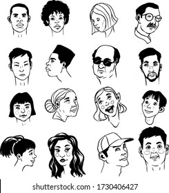 Avatars - Characters Faces line art 