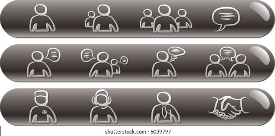 Avatars & Chat 1 silver glossy bars icons set