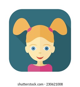 Avatars of children - girl face in flat style. Vector illustration