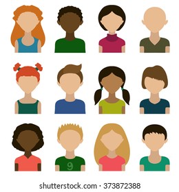 Avatars. Children.Girls and boys of different appearance and nationality.