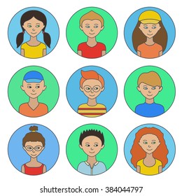 Avatars. Children.Girls and boys of different appearance and nationality.