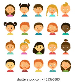 Avatars. Children.Girls and boys of different appearance and nationality.Cartoon characters. Style flat
