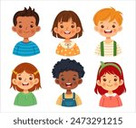 Avatars collection of children. Cute faces of different nationalities boys and girls. Vector illustration