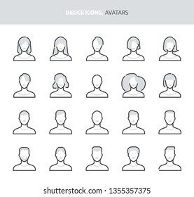 Avatars, deuce icons. The illustrations are a vector, two colors, 64x64 pixel perfect files. Crafted with precision and eye for quality.