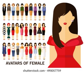 Avatars of Female concept background. Flat icons.