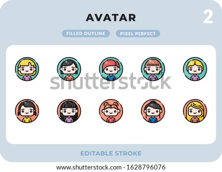 Avatars Filled Icons Pack for UI. Editable Stroke. Pixel perfect thin line vector icon set for web design and website application.
