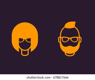 Avatars, geeks, girl and bearded man, profile icons