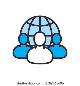 Avatars with global sphere line and fill style icon design of Person profile social communication and human theme Vector illustration