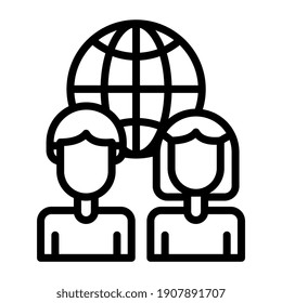    Avatars with globe, global team icon