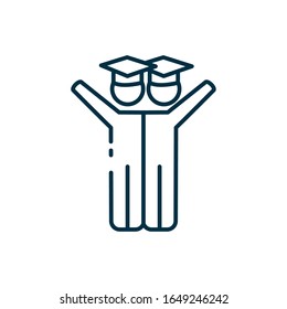 Avatars with graduation caps line style icon design, University education school college academic ceremony degree and student theme Vector illustration