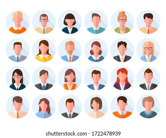 Avatars head large set. Characters anonymous users student businessman teenager, worker female male portrait different hairstyles hipsters in suit tie with glasses without. Colorful cartoon vector.