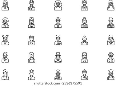 A coleção de ícones de avatares é uma ilustração vetorial com traçado editável.