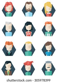 Avatars icons polygon style. Twelve avatars icons. Vector illustration