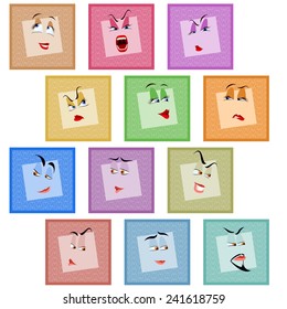 Avatars, icons, smiles, faces, stickers with various emotions and characters; Vector eps8