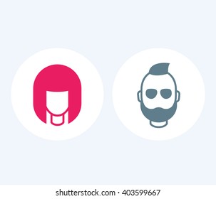 Avatars isolated icons, girl and bearded man, round login icons, vector illustration