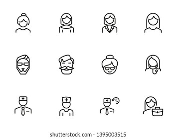 Avatars line icon set. Hipster, doctor, grandmother. People concept. Can be used for topics like occupation, hospital, job