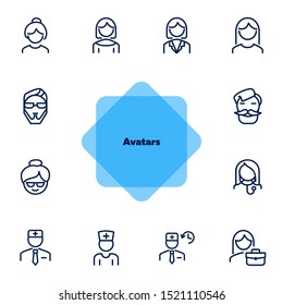 Avatars line icon set. Hipster, doctor, grandmother. People concept. Can be used for topics like occupation, hospital, job