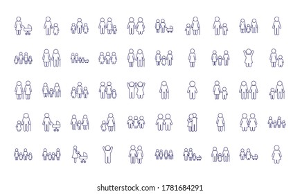 avatars line style icon set design, Family relationship and generation theme Vector illustration