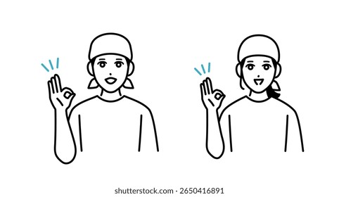 Avatares do pessoal de bar masculino e feminino fazendo sinais OK