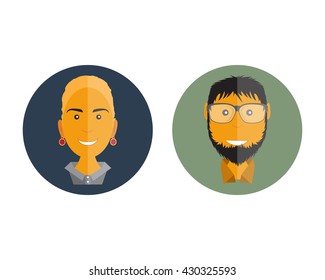Avatars, man and woman in flat style.