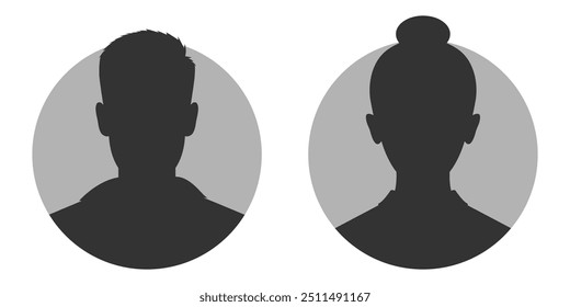 Avatars of a man and a woman. Silhouettes male and female. Profiles of abstract people. Unknown or anonymous persons. Vector illustration