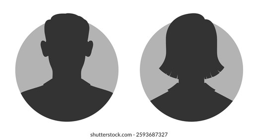 Avatars of a man and a woman. Silhouettes male and female. Profiles of abstract people. Unknown or anonymous persons. Vector illustration