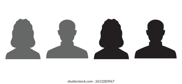 Avatars of a man and a woman. Silhouettes male and female. Profiles of abstract people. Unknown or anonymous persons. Vector illustration.