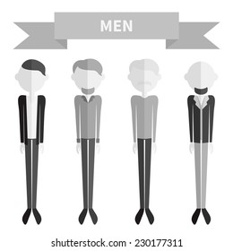 avatars men. Flat style icons (black and white)